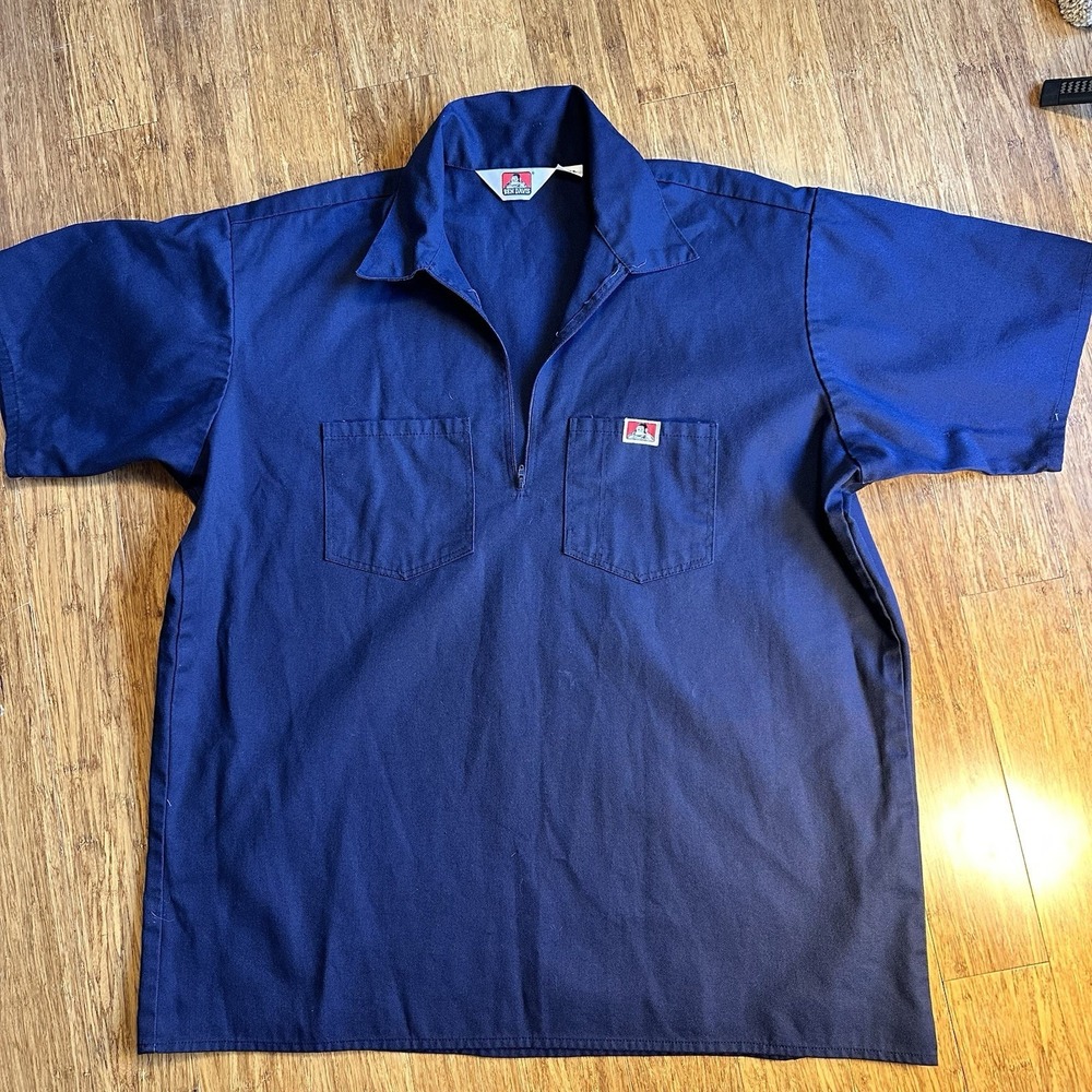 Ben Davis Navy Blue Short Sleeve 1/2 Zip Shirt Pullover Mens 2XL USA Made EUC